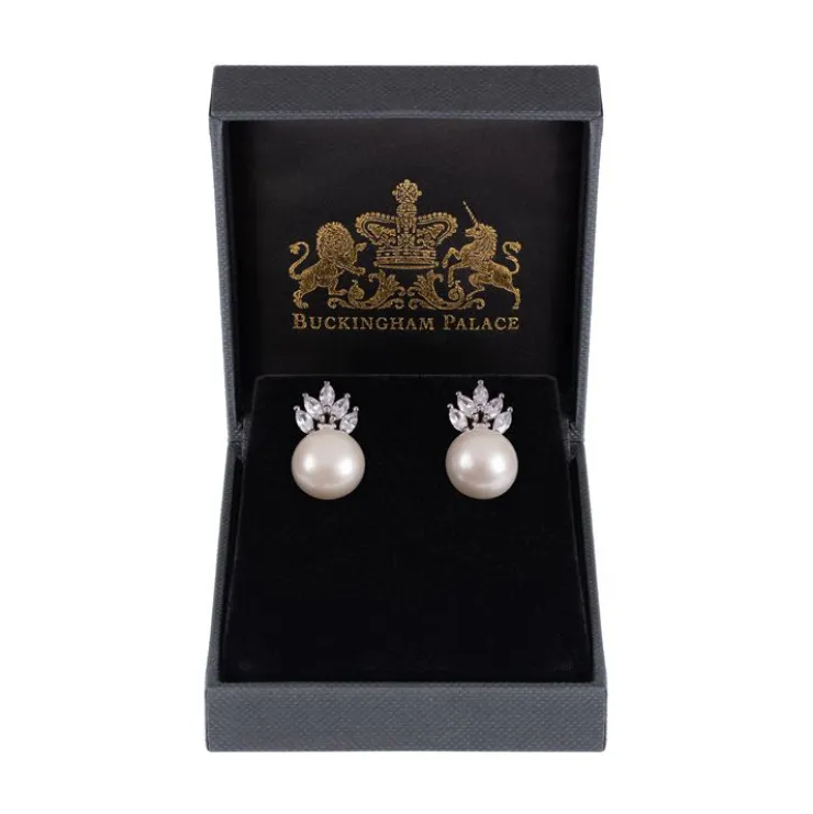 Crown And Pearl Stud Earrings*Royal Collection Shop Best